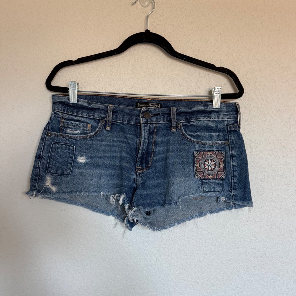 Abercrombie & Fitch Y2K Mini Micro Low Rise Jean Shorts Patchwork Embroidered 27